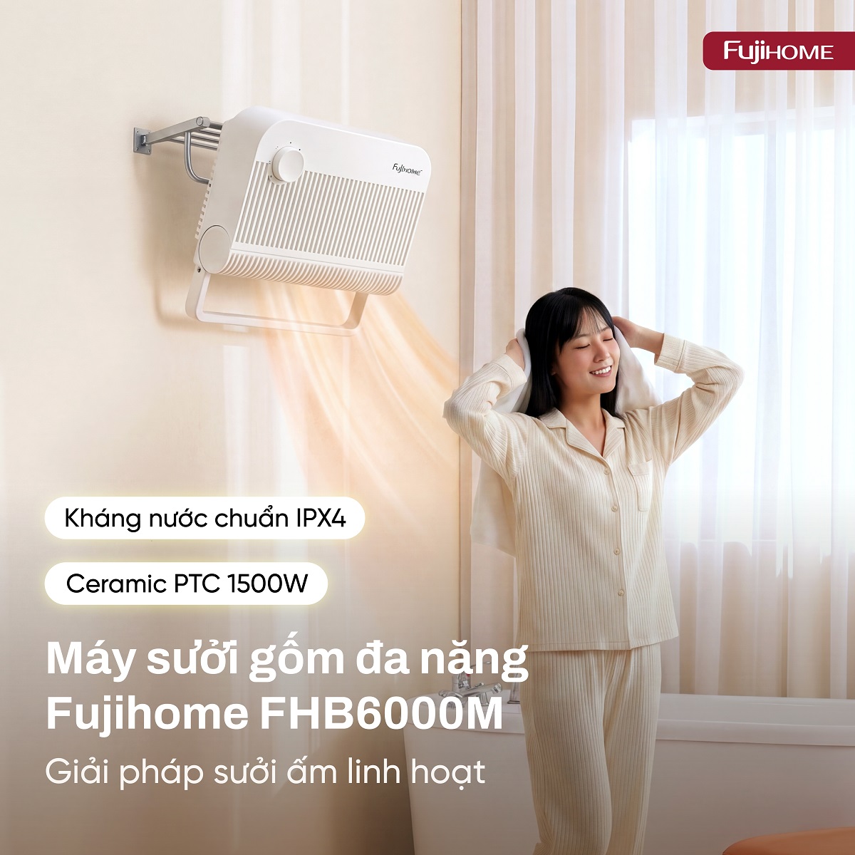 Máy sưởi gốm đa năng Fujihome FHB6000M 1500W núm xoay | Hàng chính hãng