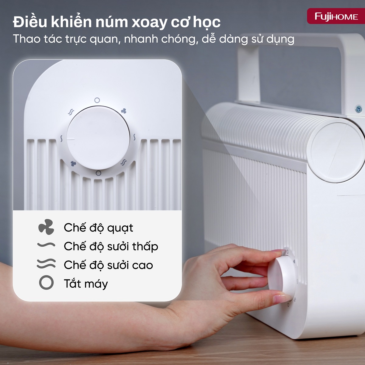 Máy sưởi gốm đa năng Fujihome FHB6000M 1500W núm xoay | Hàng chính hãng