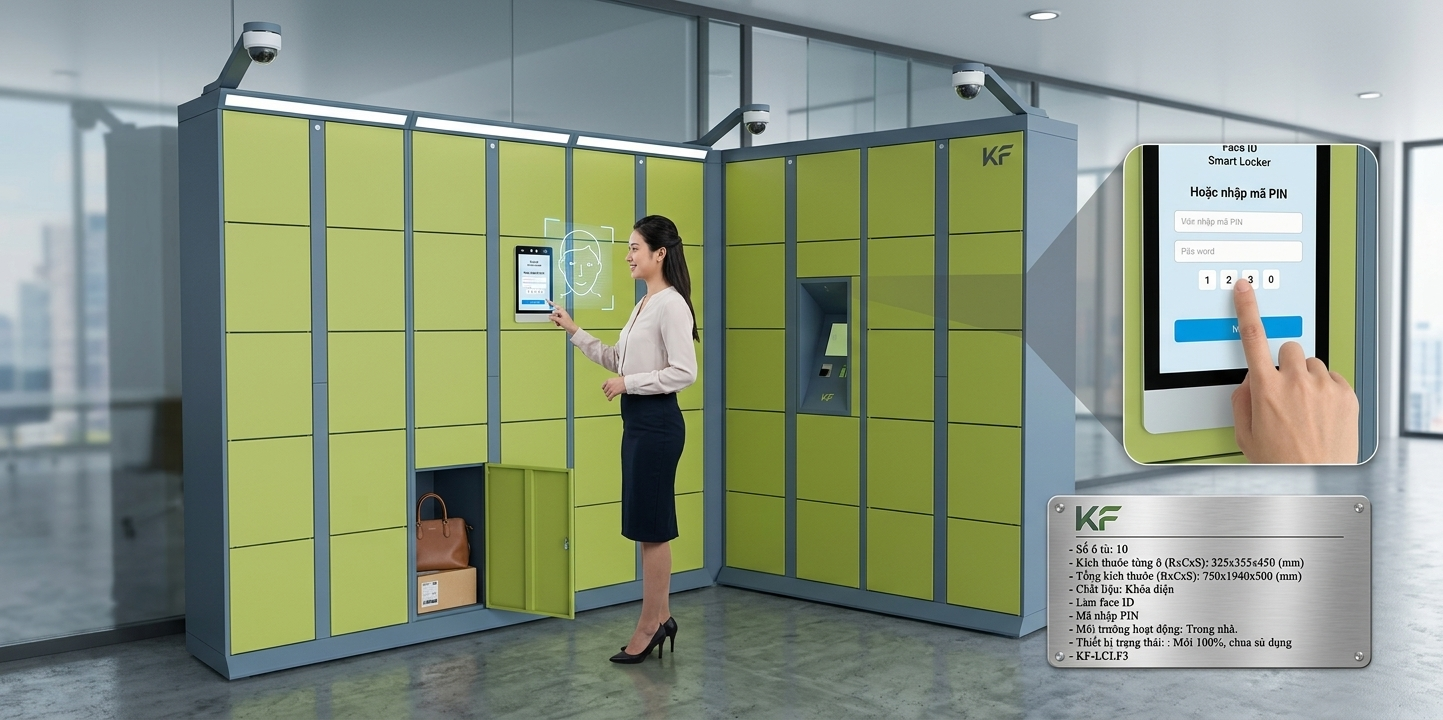Tủ Đồ Thông Minh Face ID & Mã PIN KF-LCI.F3 – Giải Pháp Lưu Trữ 3 Ô Bảo Mật, Tối Ưu Không Gian