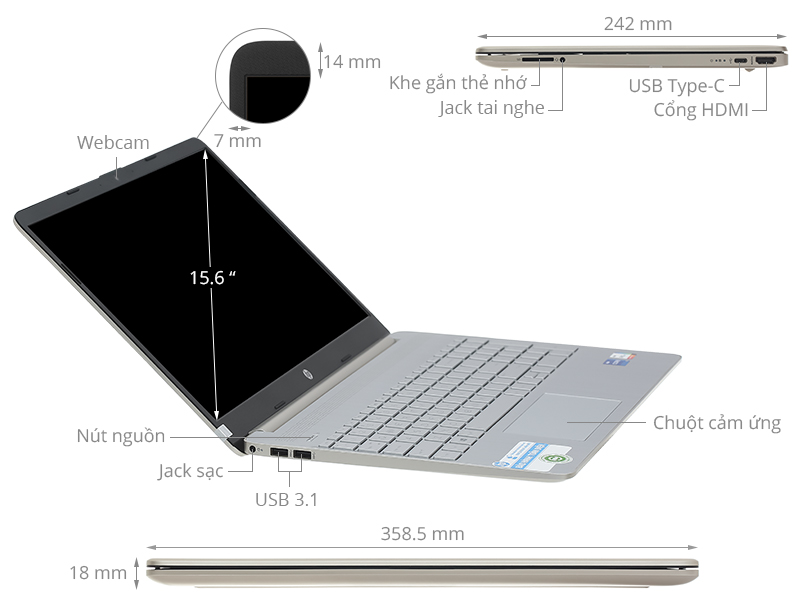Máy tính xách tay HP 15-dy2795wm (TPN-Q222) i5-1135G7 8GB 256GB SSD