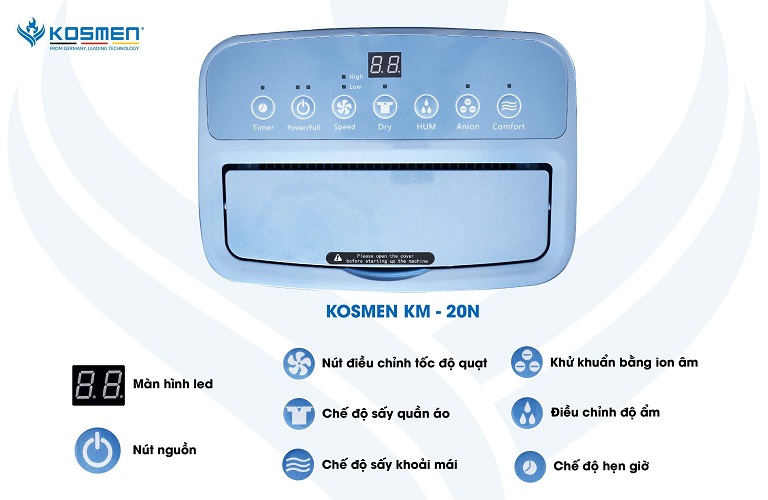 MÁY HÚT ẨM KOSMEN KM-20N Thích hợp cho không gian 40 – 80 m2 | Hàng chính hãng