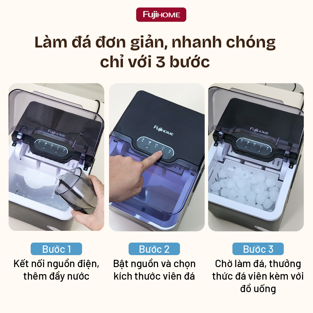 Máy làm đá viên mini Fujihome IM1218 10kg/ngày | Hàng chính hãng