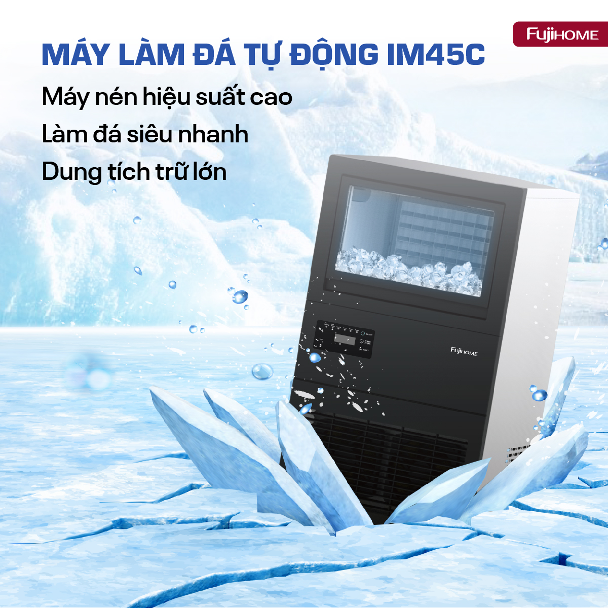 Máy làm đá thương mại kèm lọc nước UF Fujihome IM45C 40kg/ngày | Hàng chính hãng
