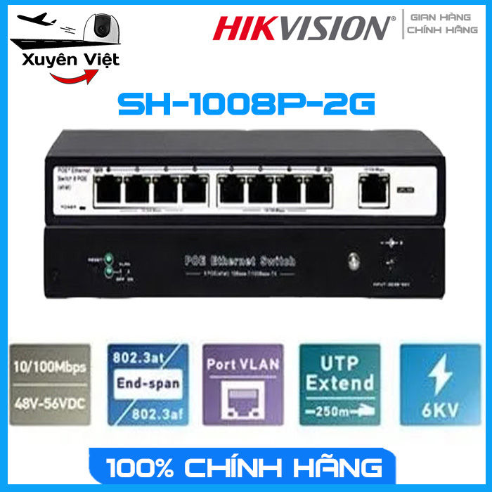 Switch PoE 8-cổng Hikivison SH-1008P-2G | Hàng chính hãng