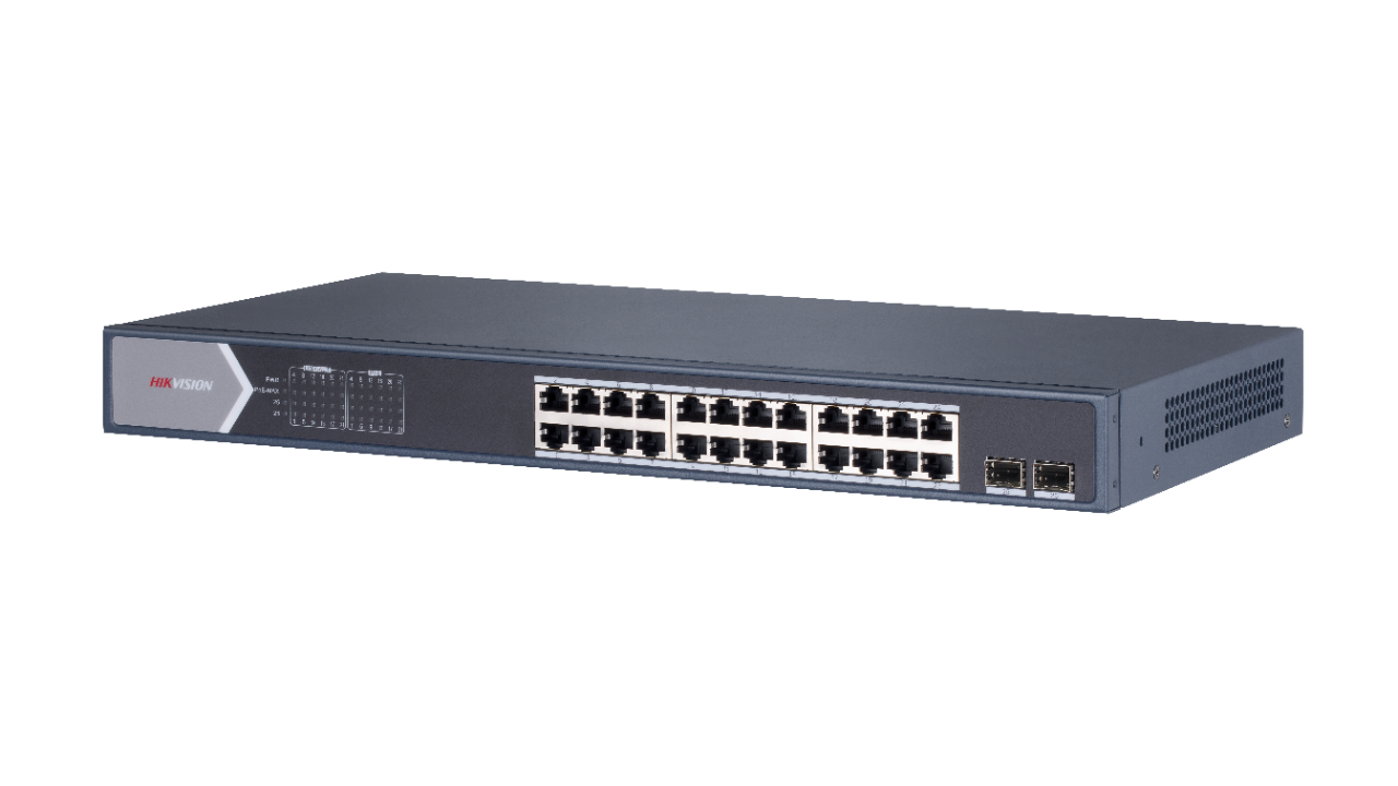 Hikvision Switch POE GIGABIT 24 cổng PoE 1000M,  1 cổng SFP độc lập 1000M , 1 cổng RJ45 1000M, Layer 2 | Hàng chính hãng
