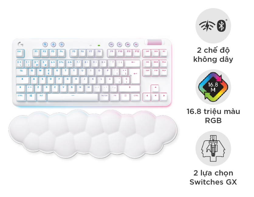 Bàn phím LOGITECH G715 TKL LIGHTSPEED WIRELESS/BLUETOOTH RGB GAMING – TACTILE – TRẮNG