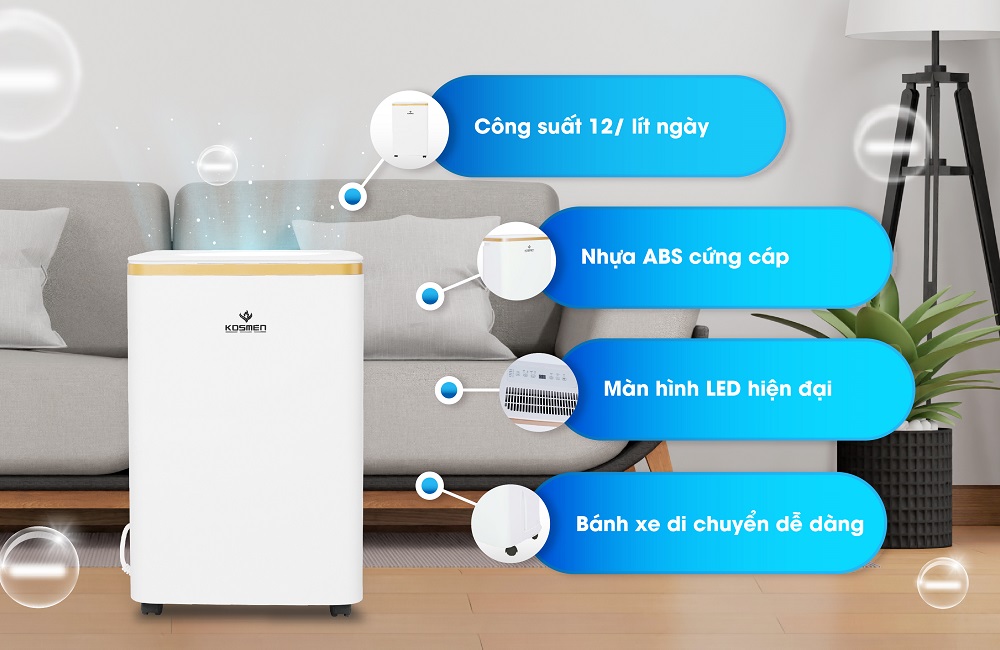 MÁY HÚT ẨM KOSMEN KM-12N Thích hợp cho không gian 10 - 40 m2 | Hàng chính hãng