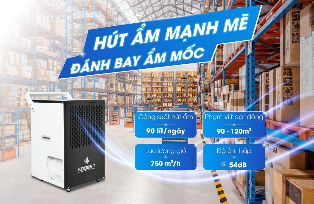 MÁY HÚT ẨM CÔNG NGHIỆP KOSMEN KM-90S (Phù hợp với không gian 90 - 120m2) | Hàng chính hãng