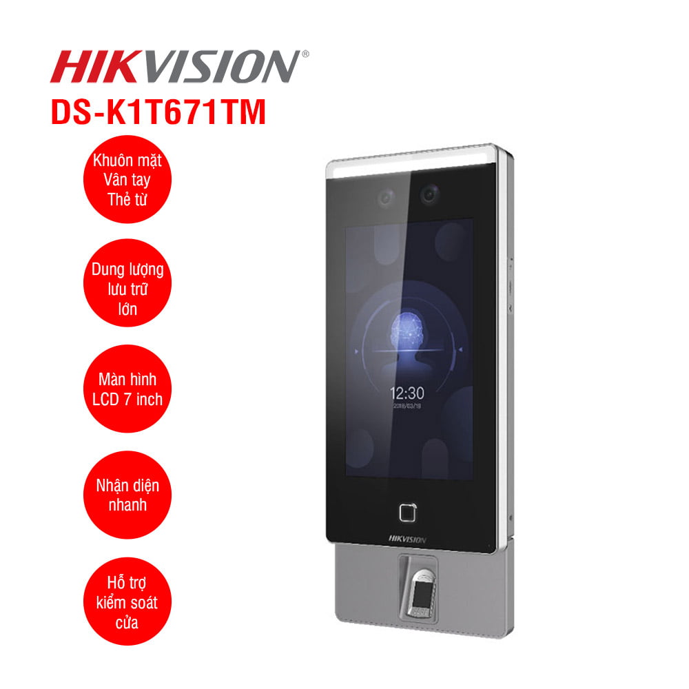Máy Chấm Công & Kiểm Soát Cửa Hikvision DS-K1T671TMFW