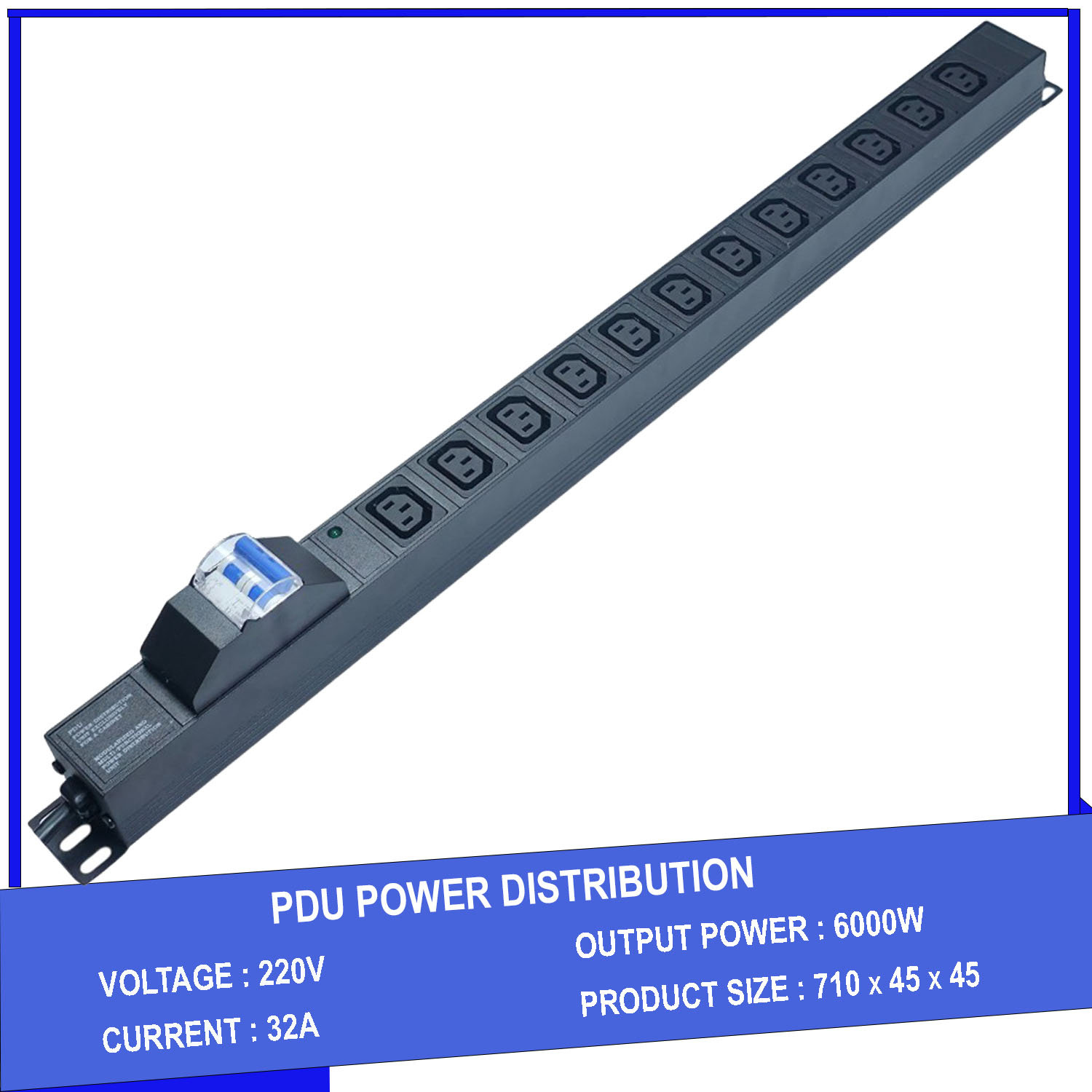 Ổ cắm điện - Thanh nguồn PDU 12 Ổ cắm chuẩn C13 có APTOMAT MCB