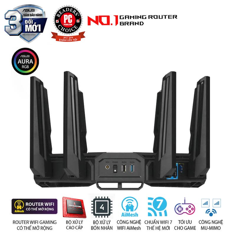 Bộ Phát Wifi ASUS ROG Rapture GT-BE98 (24433 Mbps/ Wifi 7/ 2.4/5/6 GHz)