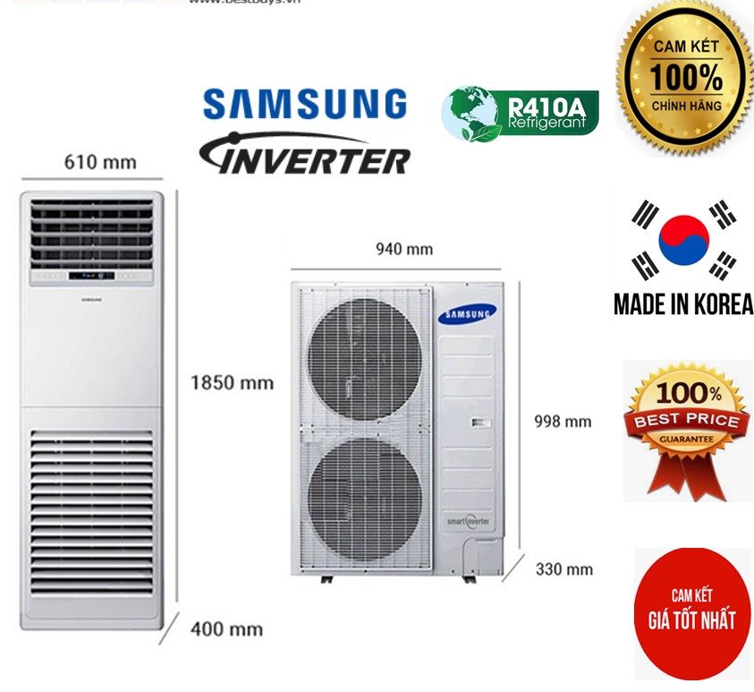 Điều hòa tủ đứng Samsung 36.000BTU 1 chiều inverter AC036KNPDEC/SV | Hàng chính hãng
