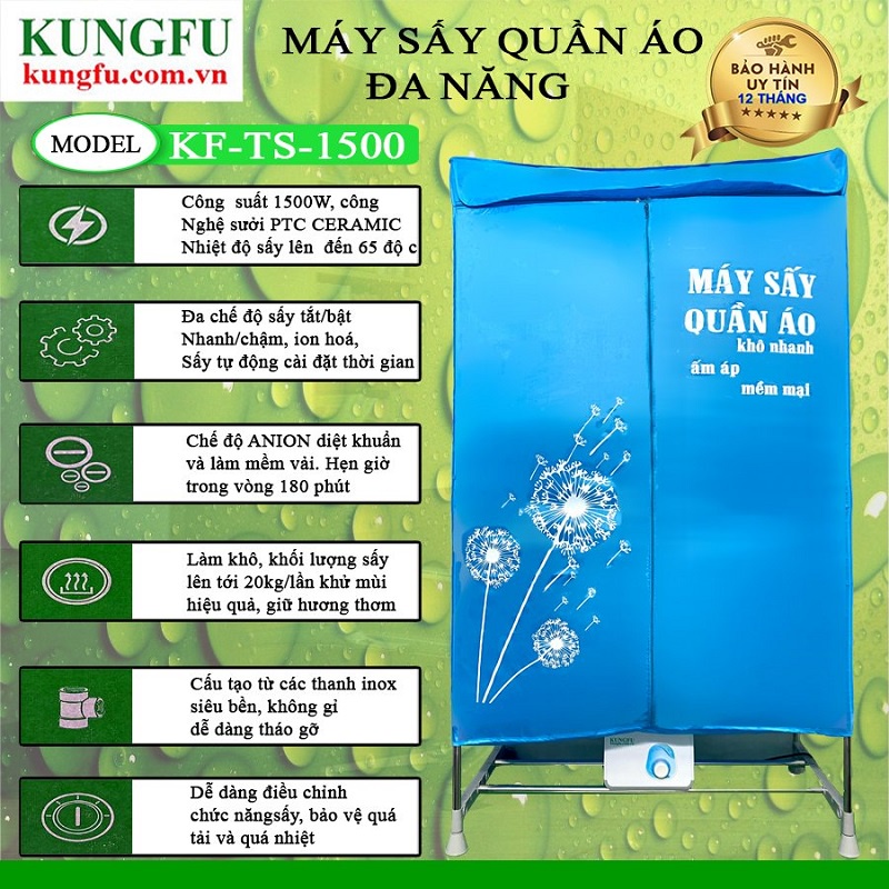 Tủ sấy quần áo đa năng Kungfu KF-TS1500 | Hàng chính hãng