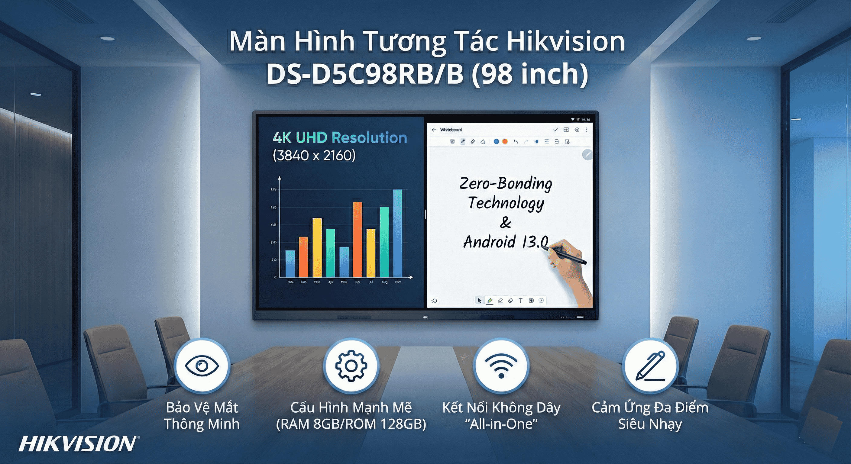 Màn hình tương tác 98 inch, loại có màu, Model: DS-D5C98RB/B, NSX: HIKVision, mới 100% | Hàng chính hãng