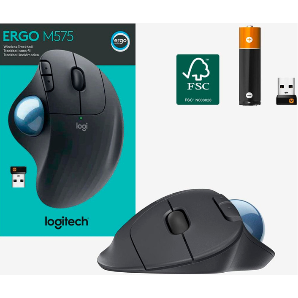Chuột không dây Logitech Ergo M575 Black 910-005873 | Hàng chính hãng