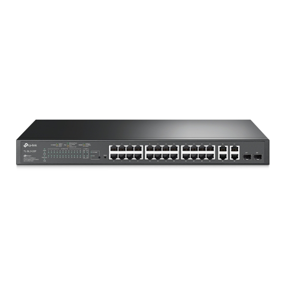 Switch TP-LINK TL-SL2428P JetStream 24 cổng 10/100Mbps + 4 cổng Gigabit Smart Switch với 24 cổng PoE+ | Hàng chính hãng