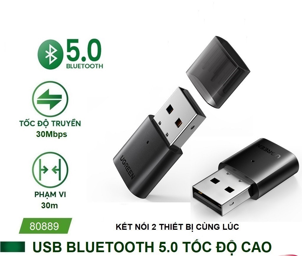 Thiết bị USB Bluetooth 5.0 Dongle chính hãng Ugreen 80889 cao cấp | Hàng chính hãng