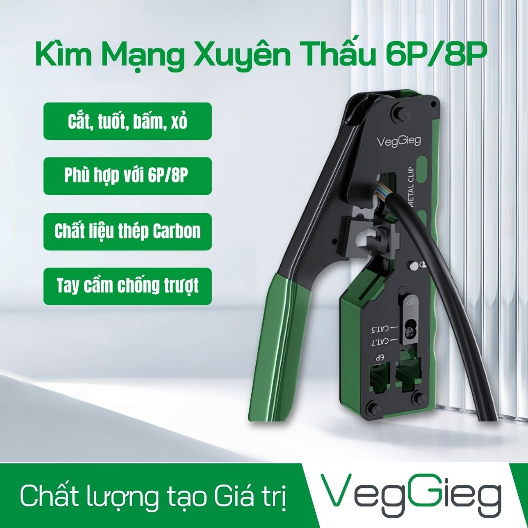 Kìm bấm mạng xuyên thấu VegGieg V-E111 – Pass-Thru 6P/8P