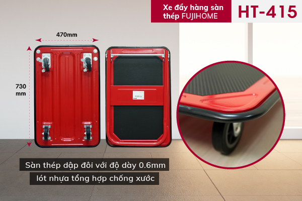 Xe đẩy hàng sàn thép 4 bánh Fujihome HT-415 tải trọng 150kg | Hàng chính hãng