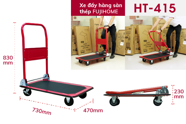 Xe đẩy hàng sàn thép 4 bánh Fujihome HT-415 tải trọng 150kg | Hàng chính hãng