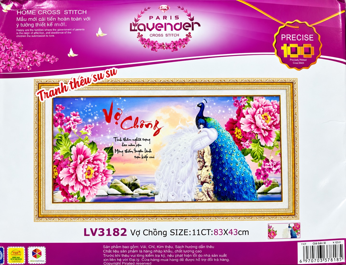 Tranh thêu chữ thập Vợ chồng LV3182, kích thước 83 x 43 cm