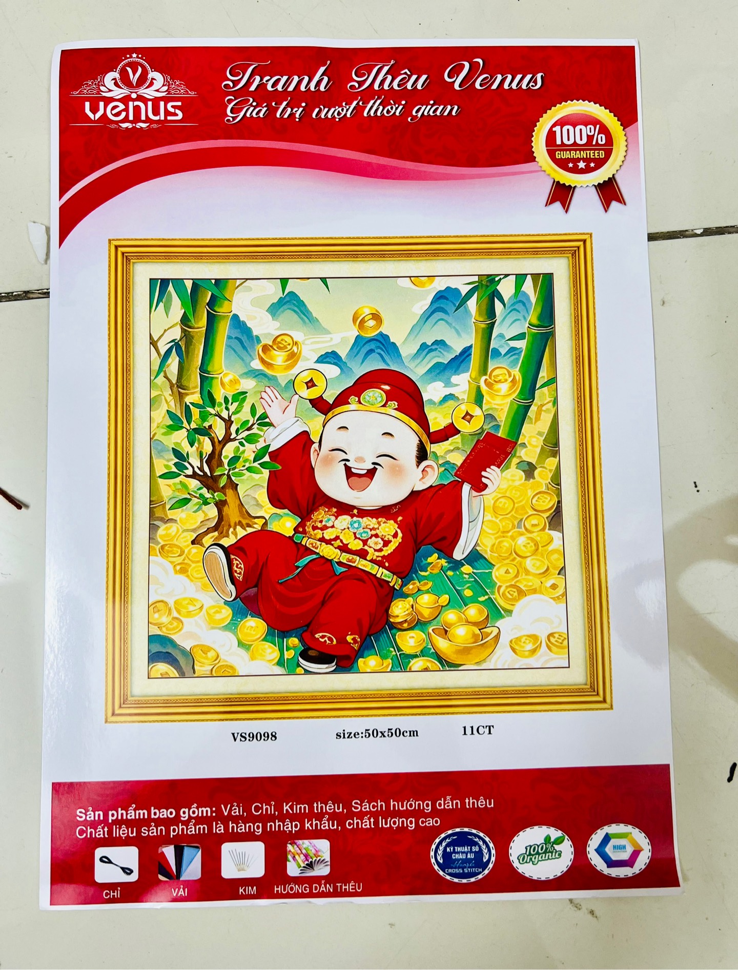 Tranh thêu kín thần tài VS9098, kích thước 50 x 50 cm