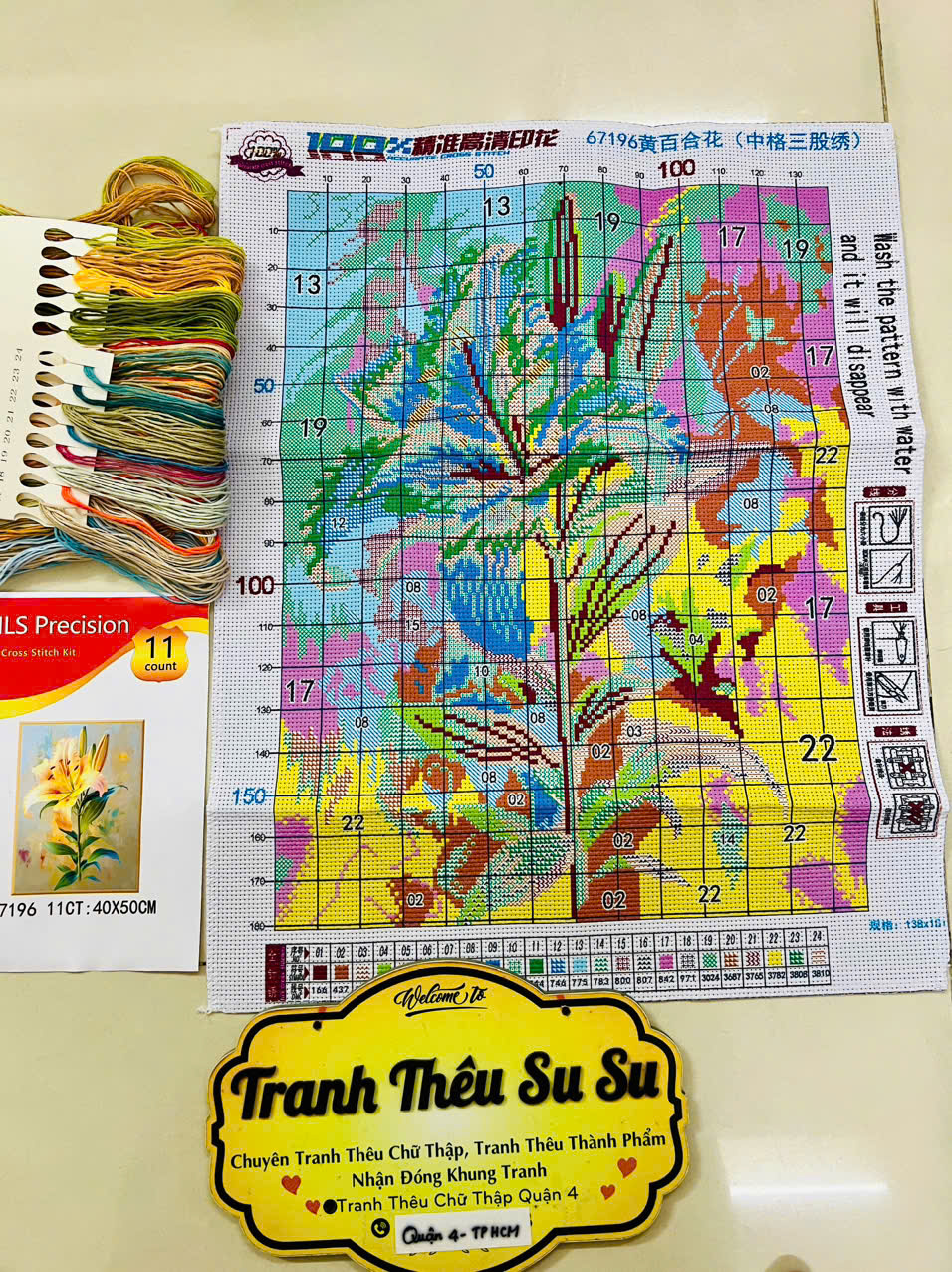 Tranh thêu kín Hoa tu lip 67196, kích thước 40x50 cm