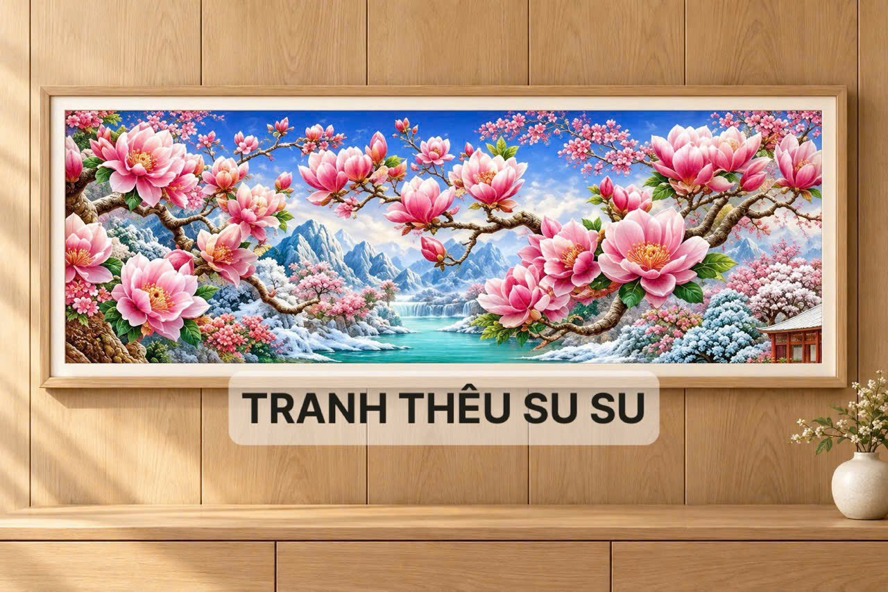 Tranh thêu kín Hoa mộc lan VS9189, kích thước 120 x 55 cm