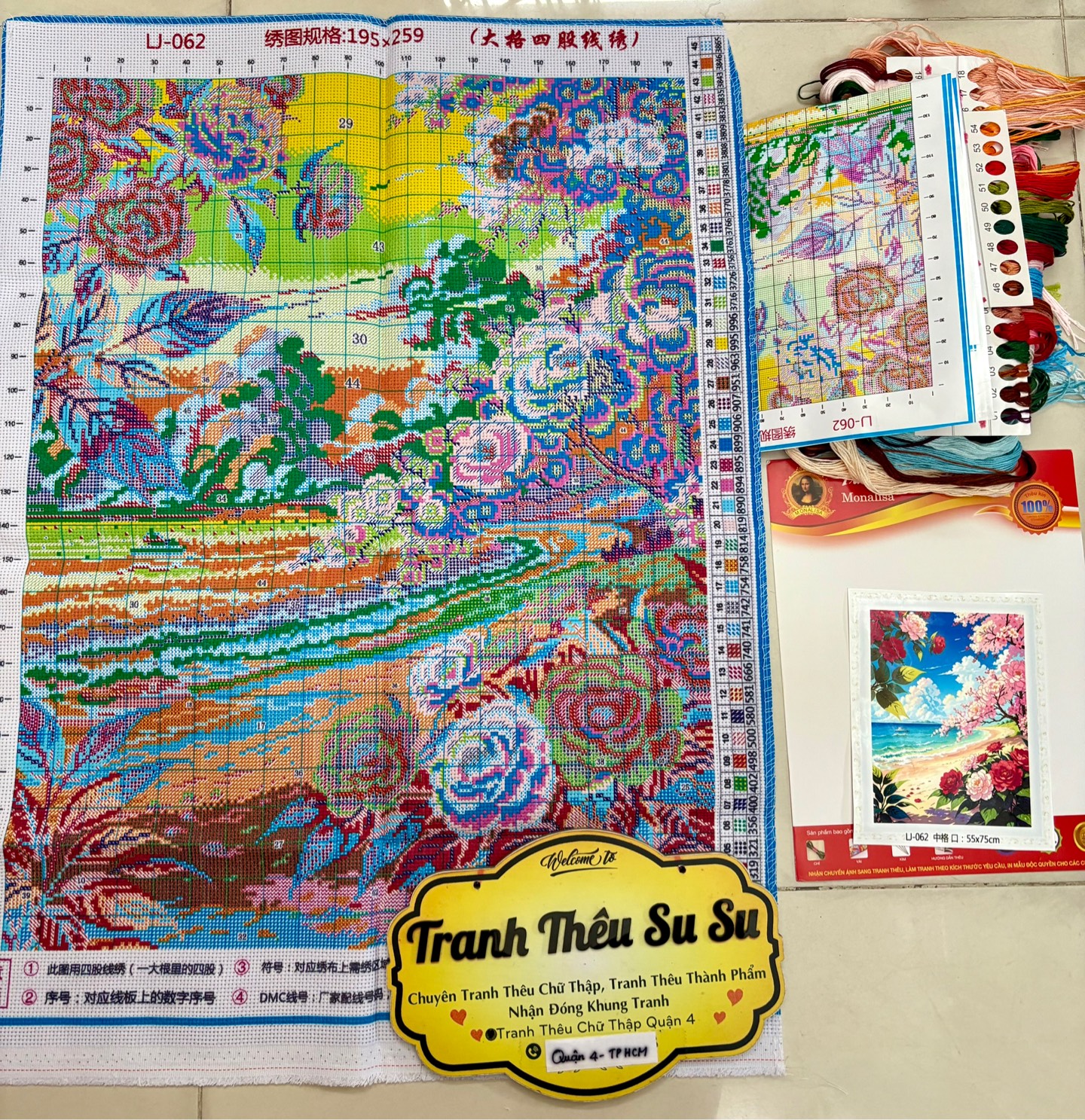 Tranh thêu kín Phong cảnh LJ062, kích thước 55 x 75 cm