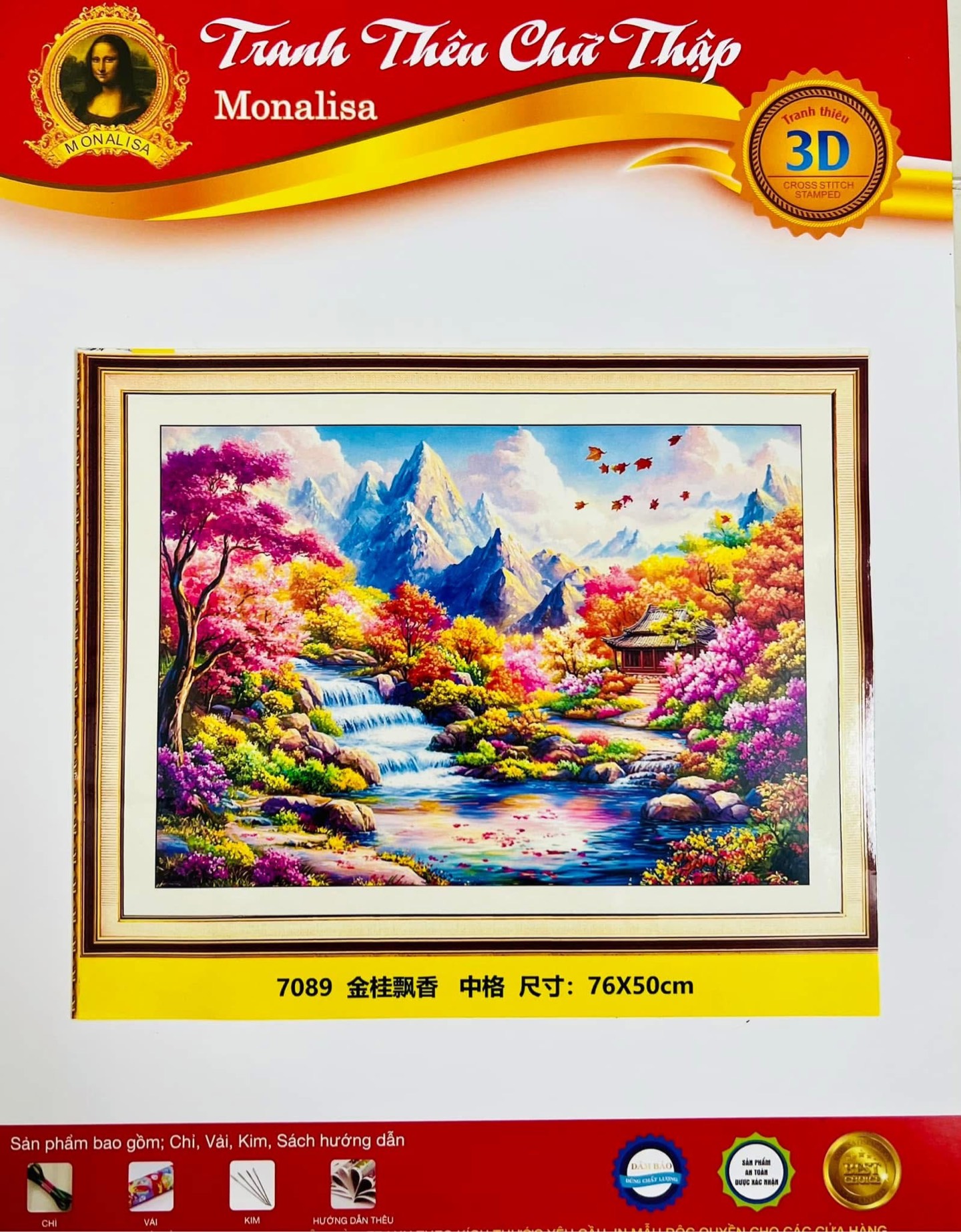 Tranh thêu kín phong cảnh thiên nhiên 7098, kích thước 76 x 50 cm