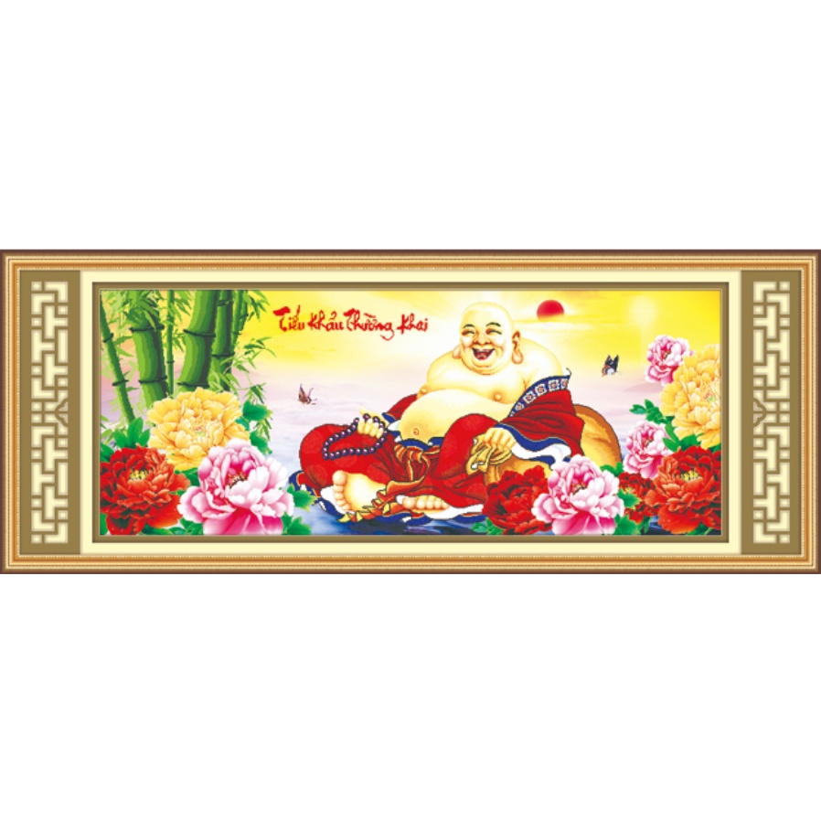 Tranh thêu chữ thập Phật di lặc AL53417, tranh thêu 3D, kích thước 91 x 42 cm