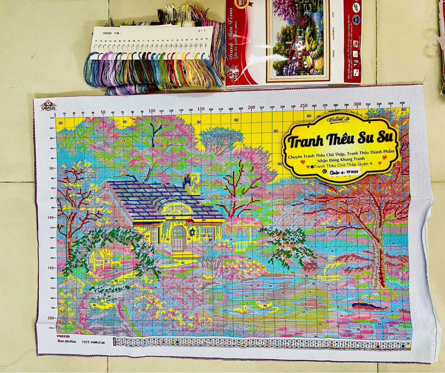 Tranh thêu kín Tổ ấm bình yên VS8328, kích thước 90x60cm