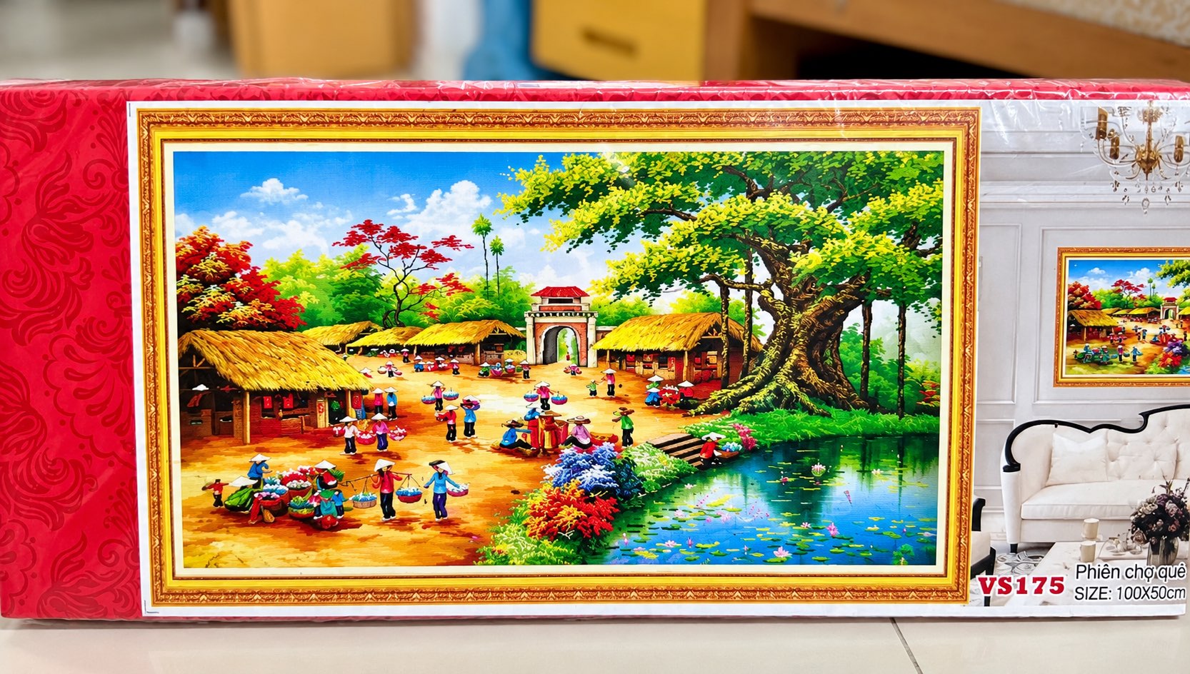 Tranh đính đá Làng quê VS175, kích thước 100 x 65 cm