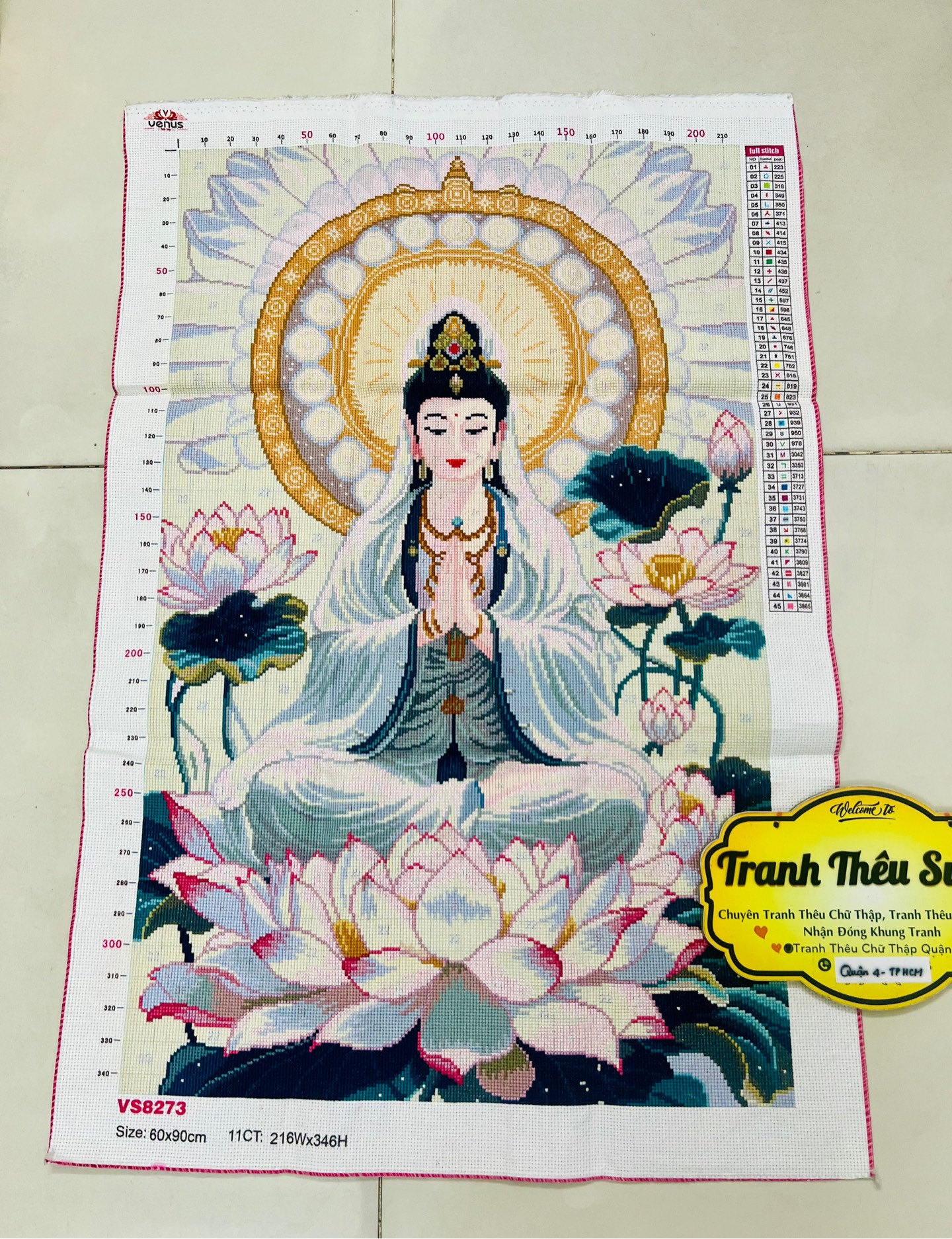TRANH ĐÃ THÊU PHẬT QUAN ÂM VS8273, KÍCH THƯỚC 60 x 90 CM