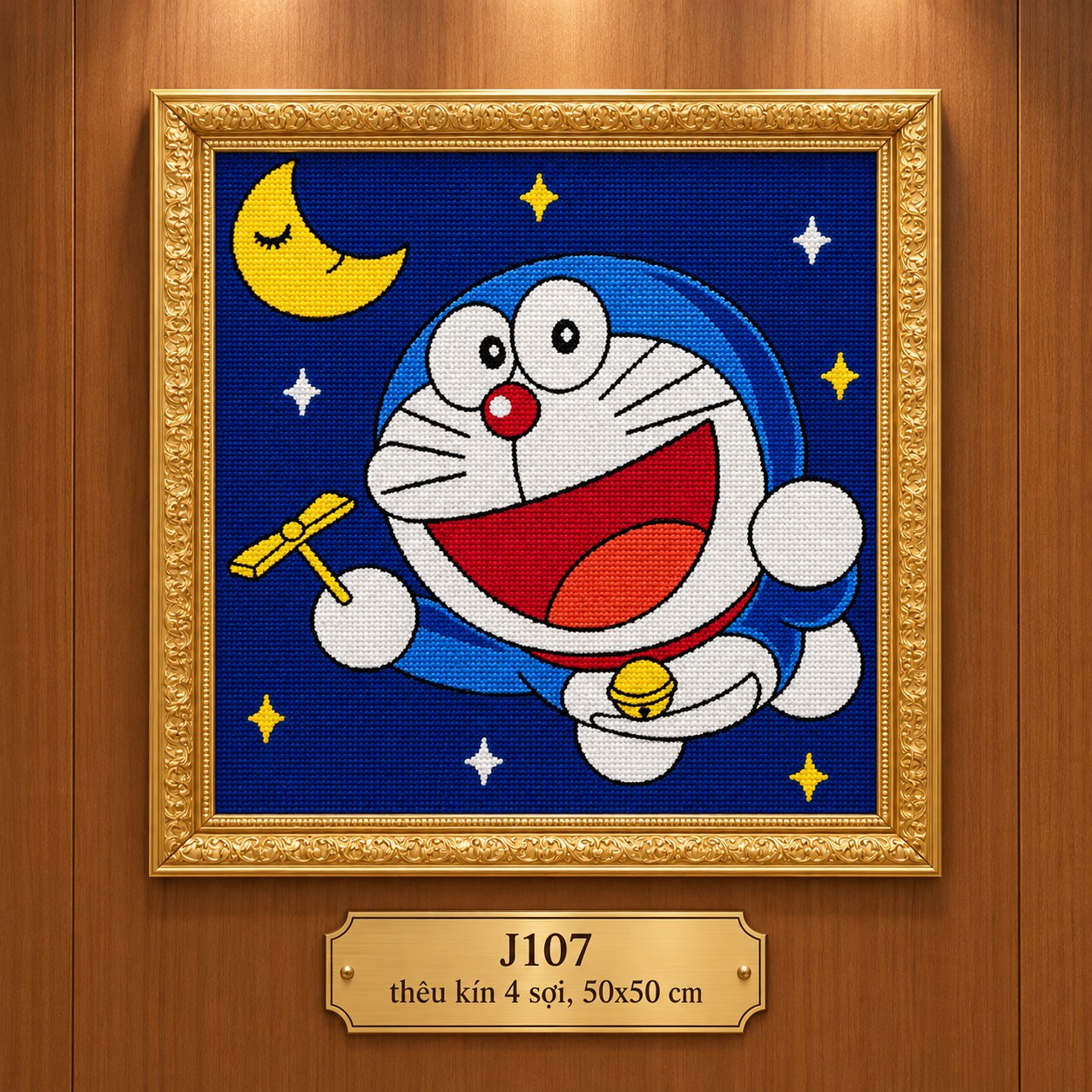 Tranh thêu kín 4 sợi Đô rê mon J107, kích thước 50 x 50 cm