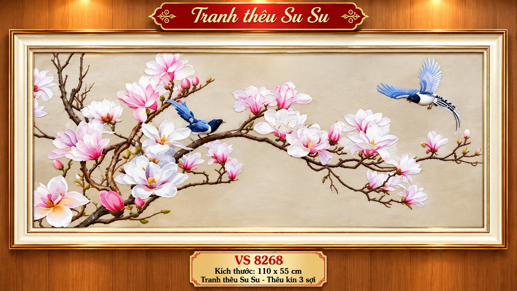 Tranh thêu kín Hoa phong lan VS8268, kích thước 110 x 55 cm