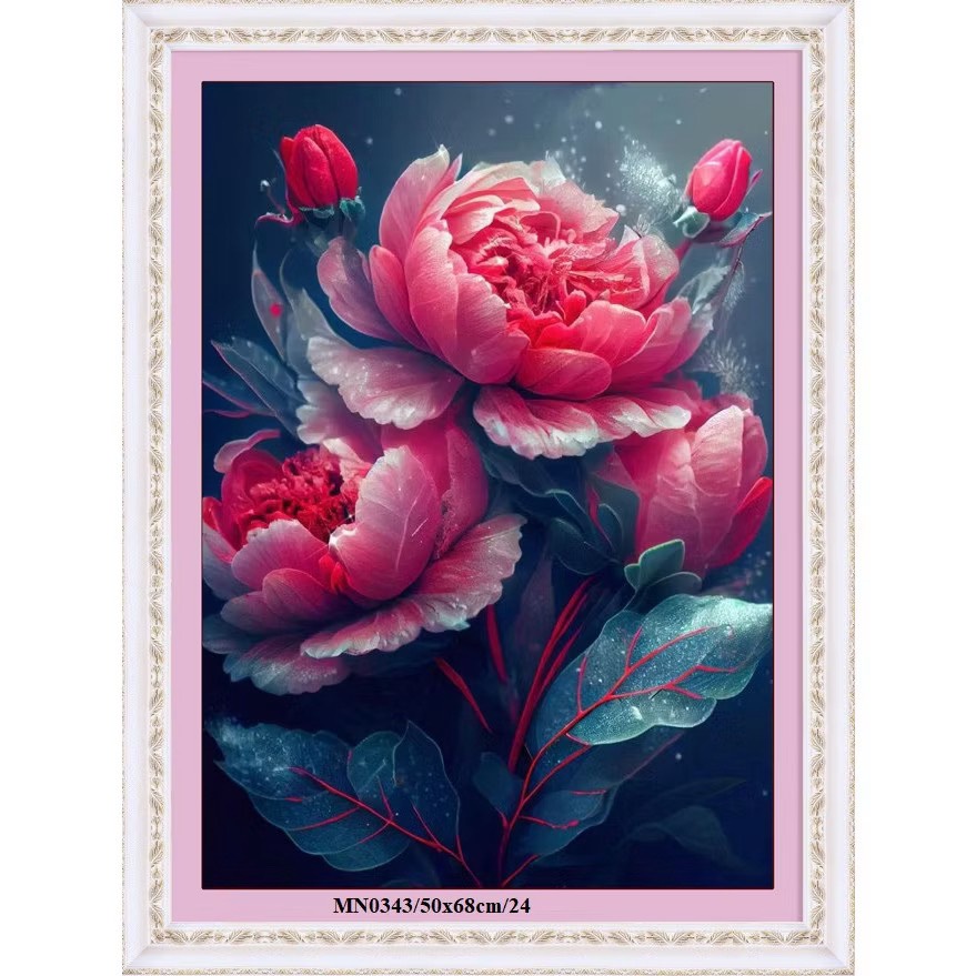 Tranh thêu Hoa mẫu đơn MN0343, kích thước 50 x 68 cm