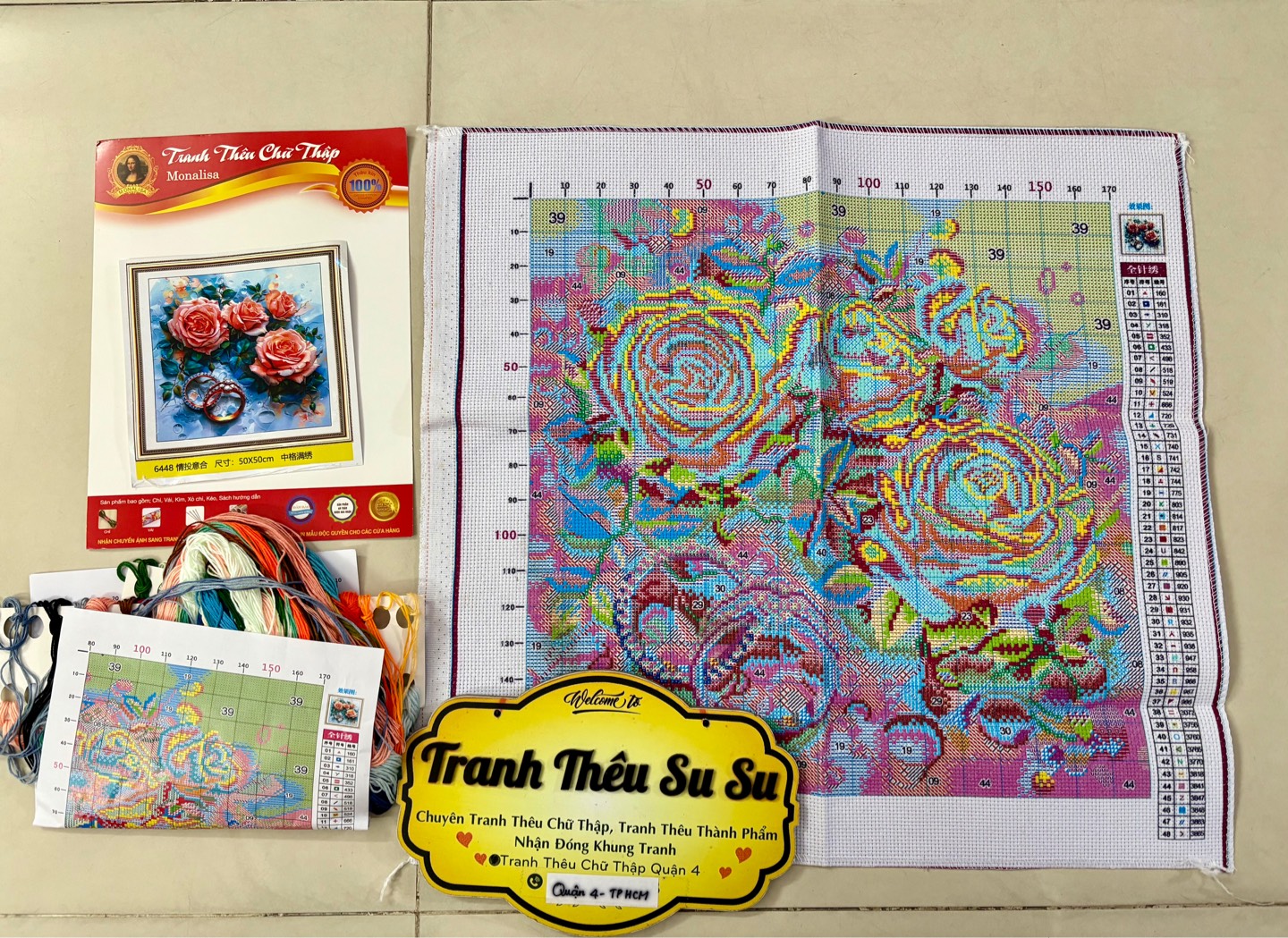 Tranh hoa Hồng và cặp nhẫn 6448, kích thước 50x50 cm