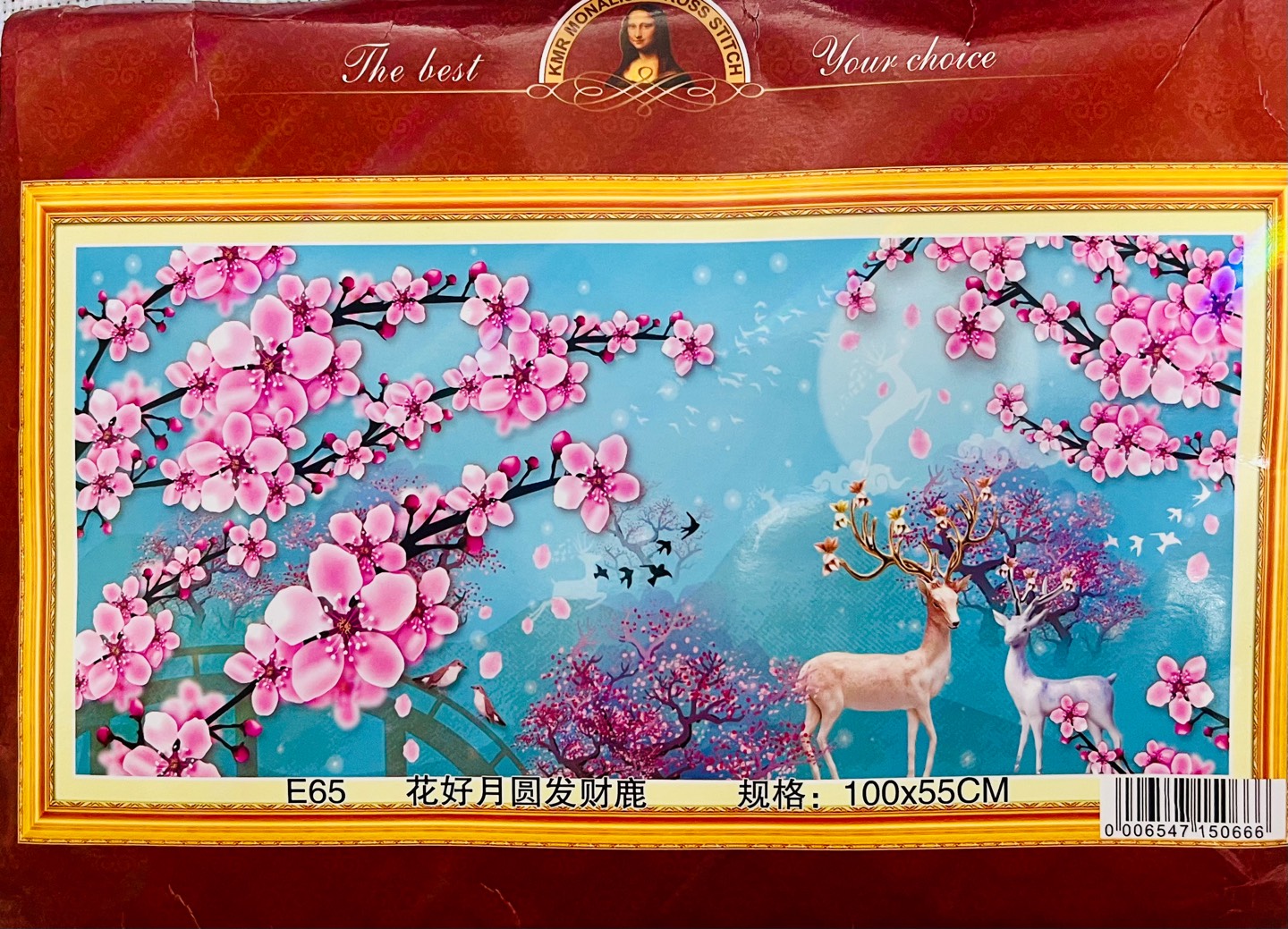 Tranh thêu kín Hươu vườn đào E65, Kích thước 100 x 55 cm