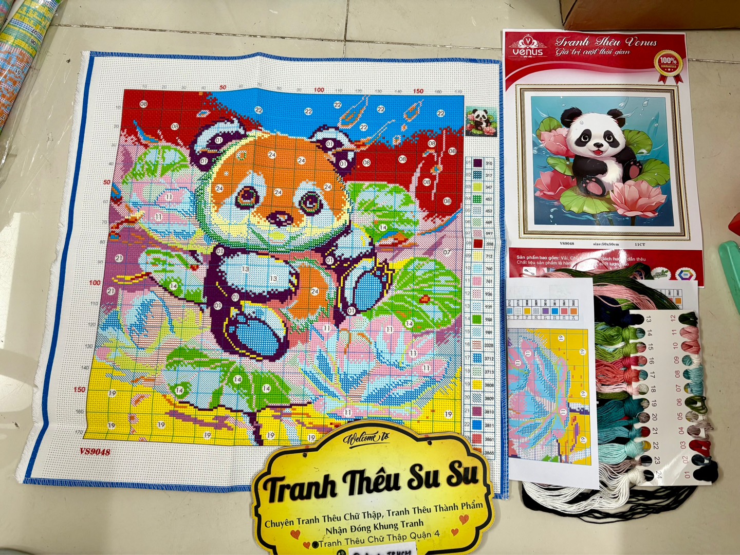 Tranh thêu kín Gấu trúc VS9048, kích thước 50x 50 cm