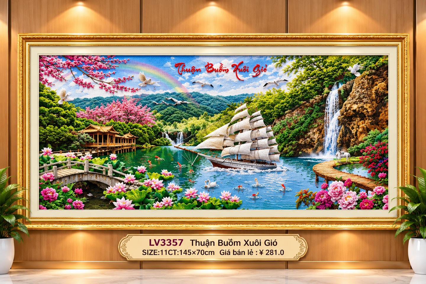 Tranh thuận buồm xuôi gió LV3357, kích thước 145 x 70 cm, khách mua tự thêu