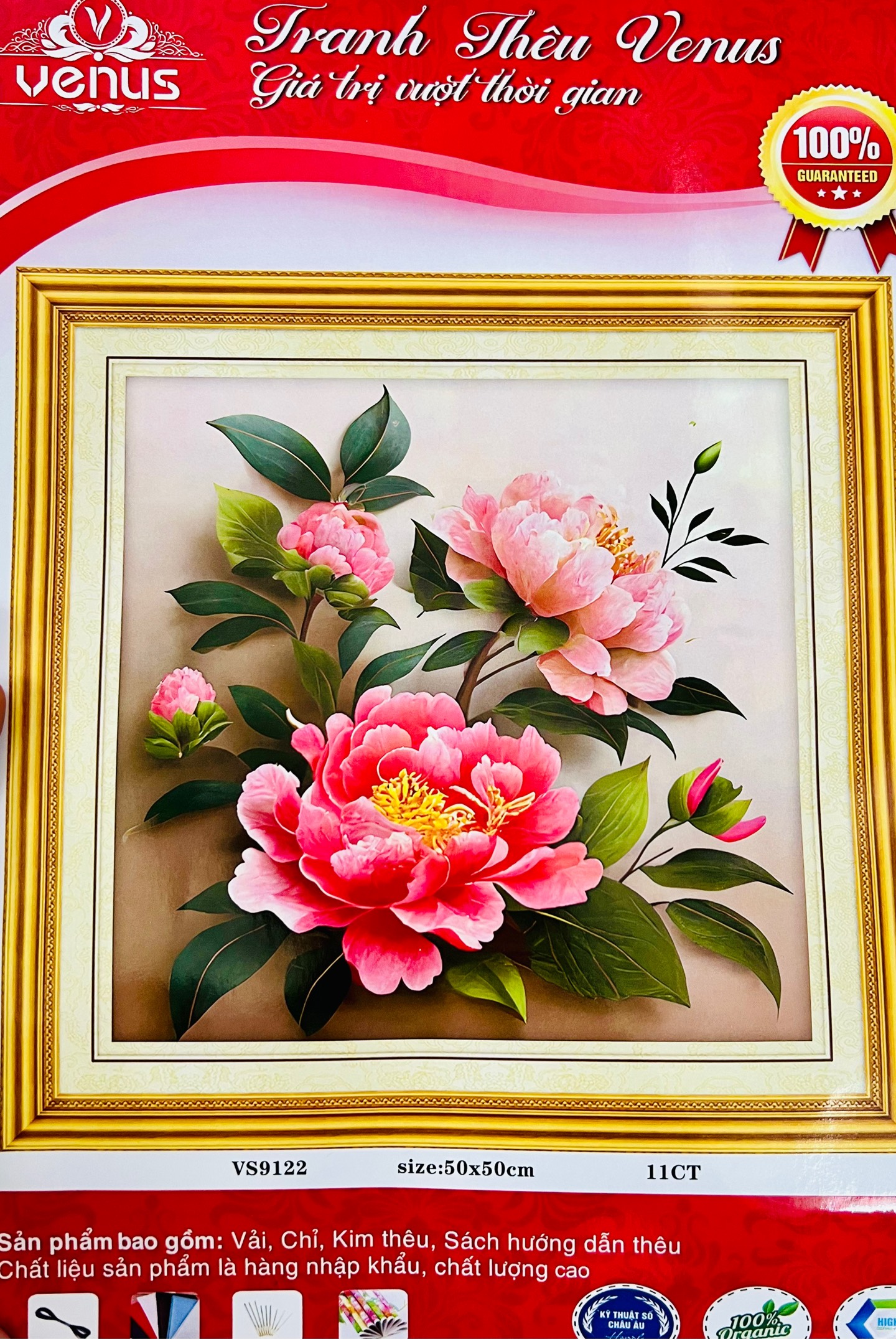 Tranh hoa mẫu đơn VS9122, kích thước 50x50 cm