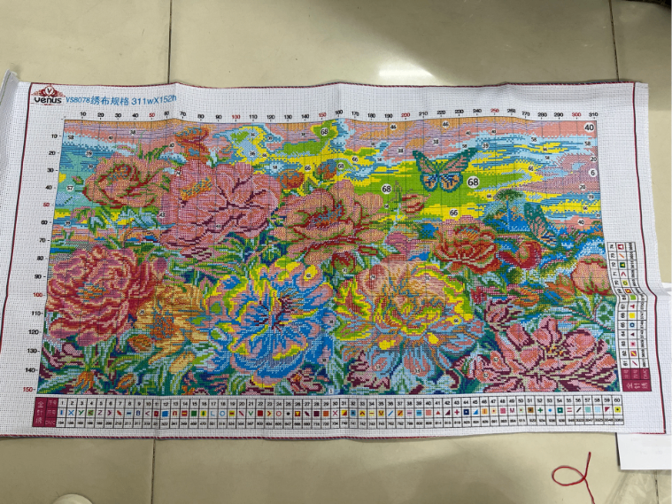 Tranh thêu kín Hoa mẫu đơn VS8078, kích thước 45 x 82 cm