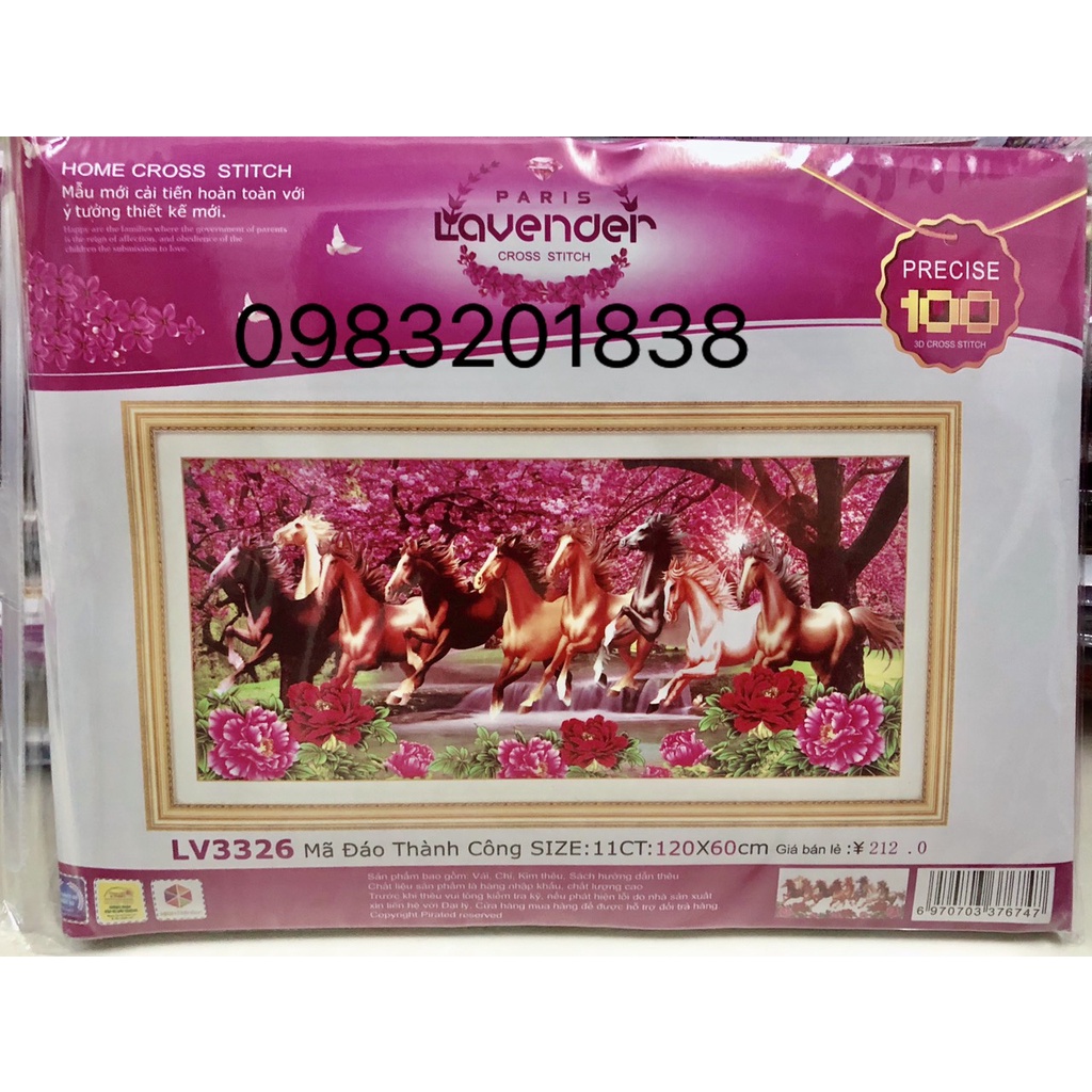 Tranh thêu chữ thập Mã đáo thành công LV3326, tranh thêu 3D, kích thước 120 x 60 cm