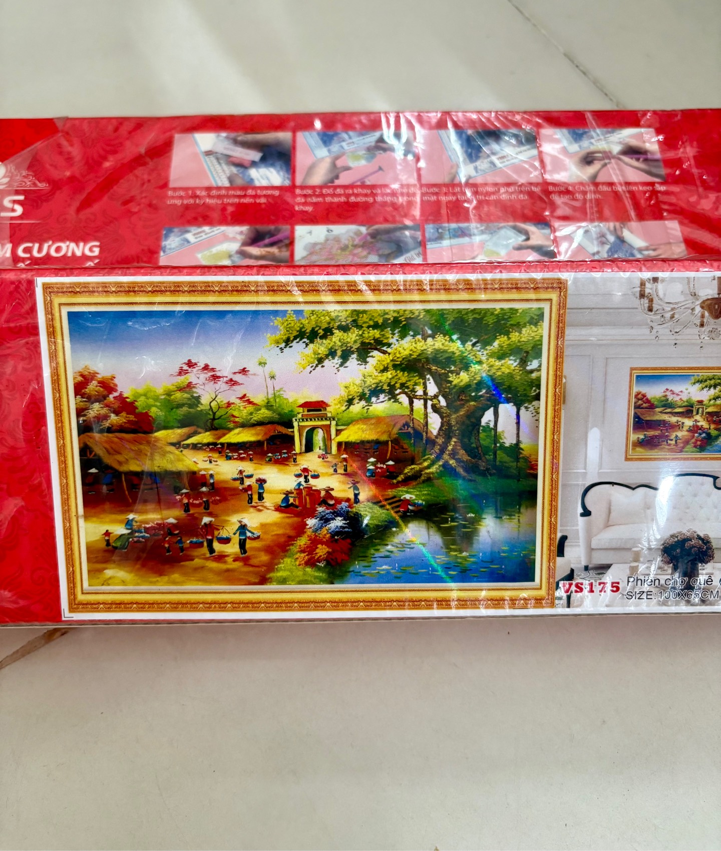 Tranh đính đá Làng quê VS175, kích thước 100 x 65 cm