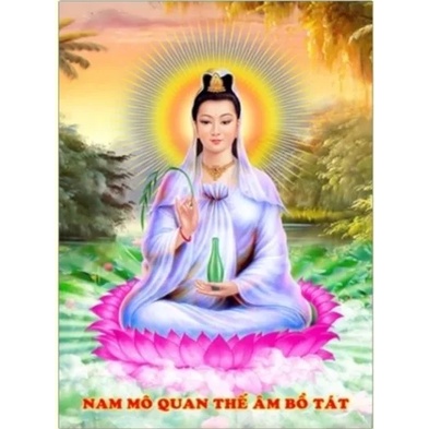 Tranh thêu chữ thập Phật bà quan âm LV3389, kích thước 50 x 70 cm