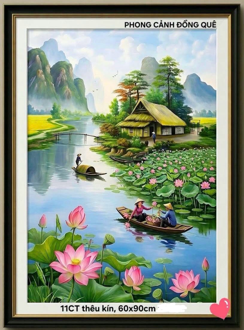 Tranh thêu kín cảnh đồng quê AT6099, kích thước 60 x 90 cm