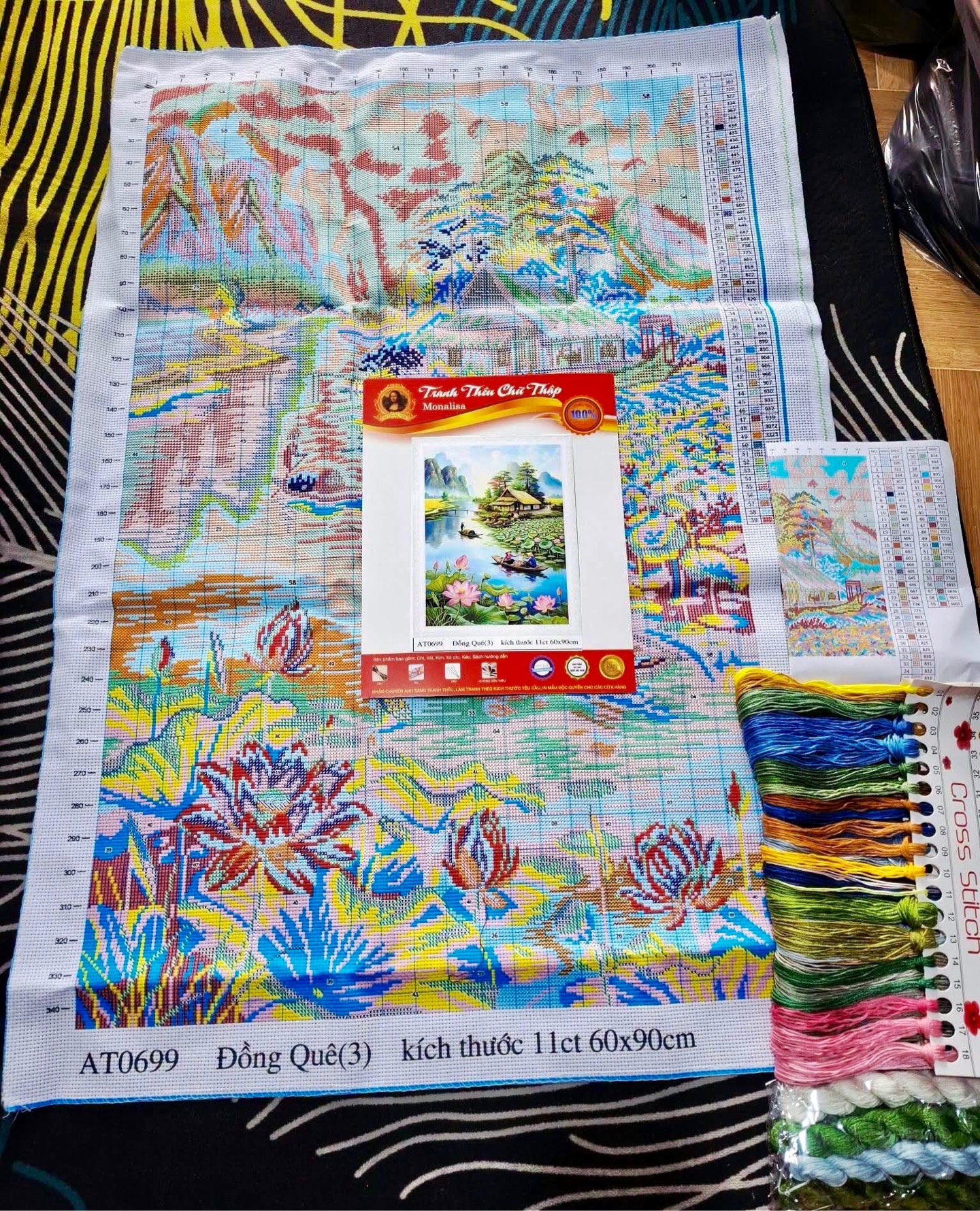 Tranh thêu kín cảnh đồng quê AT6099, kích thước 60 x 90 cm