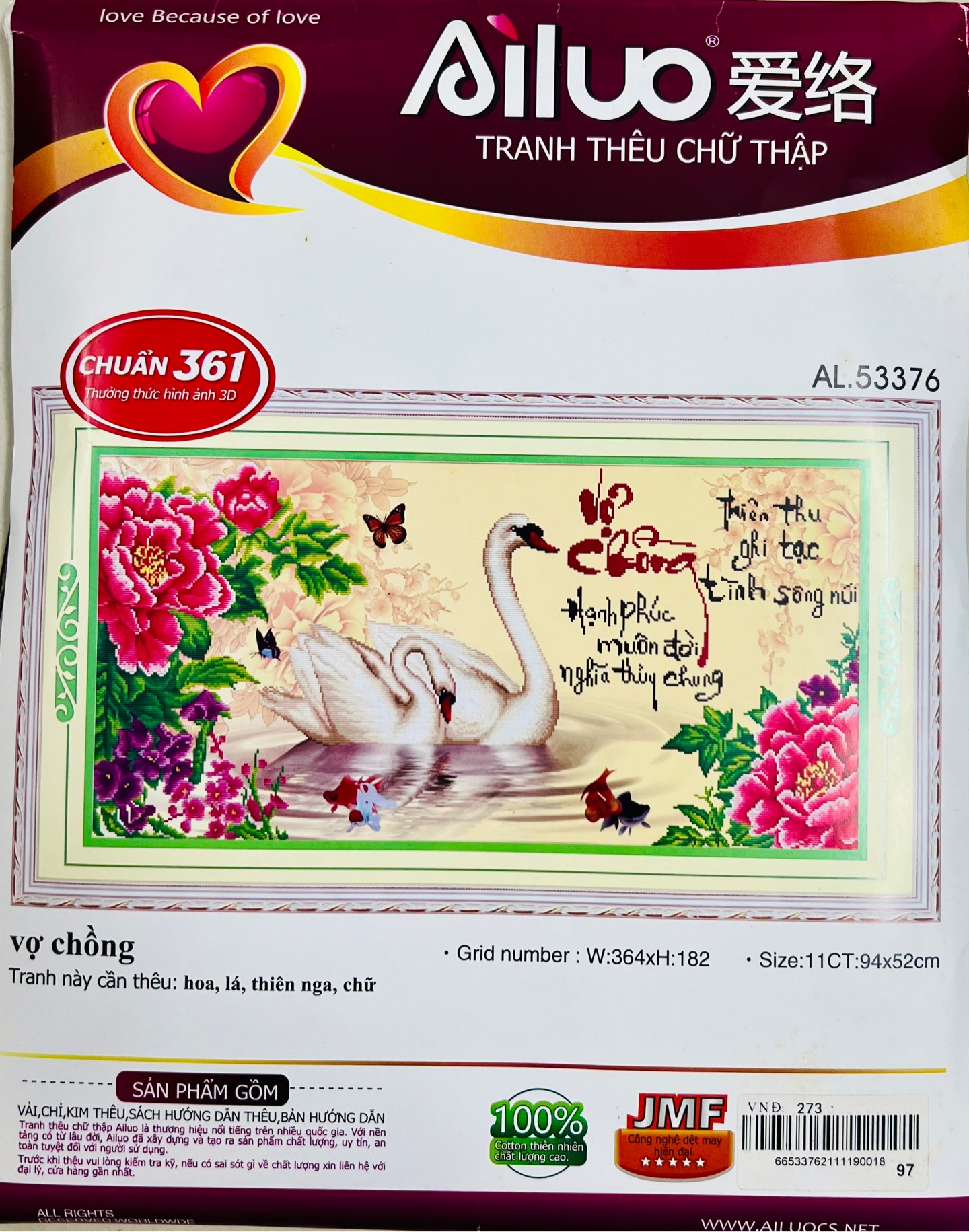 TRANH THÊU VỢ CHỒNG AL53376, kích thước 94 x 52 cm
