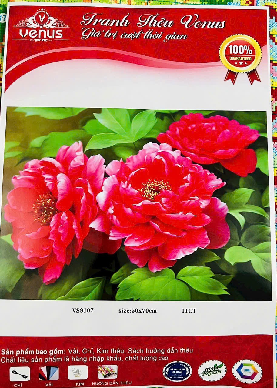 Tranh thêu kín Hoa mẫu đơn VS9107, kích thước VS9107